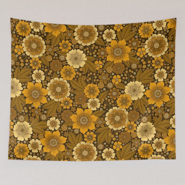 Item preview, Retro 1970s Mustard and Brown Floral designed and sold by somecallmebeth.