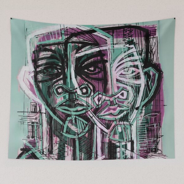 Item preview, Handmade Neo-Expressionist Dual Portrait - Overlapping Minds designed and sold by supernikol.