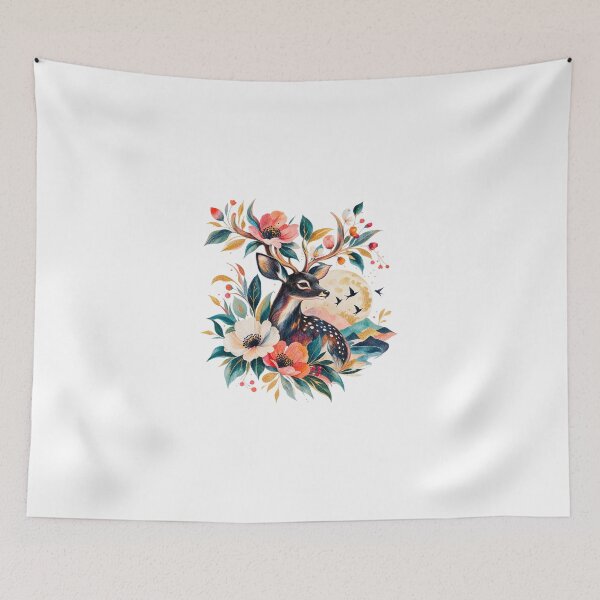 Item preview, Floral Deer in a Moonlit Botanical Garden designed and sold by RetroPop23.