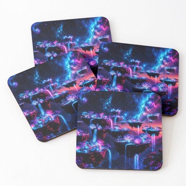 Item preview, Cosmic Floating Islands Neon Waterfall Galaxy Art designed and sold by Nexus Space.