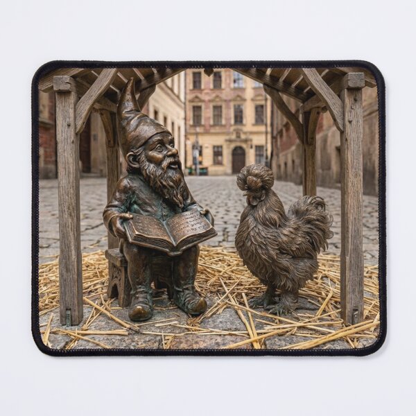 Item preview, Wroclaw Gnome With Silkie Chicken – Bronze Garden Gnome Folk Art designed and sold by Purrfecta.
