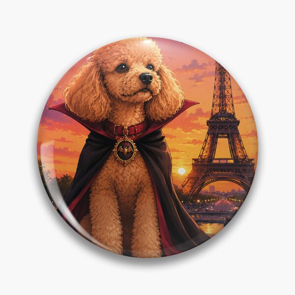Item preview, Vampire poodle in front of the Eiffel Tower at sunset designed and sold by Nomad-Paws.
