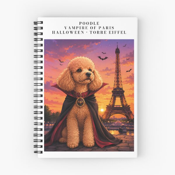 Item preview, Vampire poodle in front of the Eiffel Tower at sunset designed and sold by Nomad-Paws.
