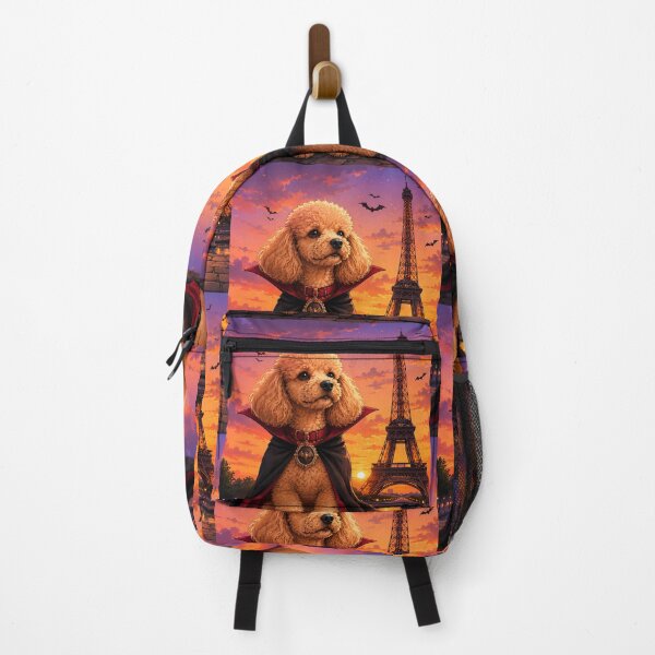 Item preview, Vampire poodle in front of the Eiffel Tower at sunset designed and sold by Nomad-Paws.