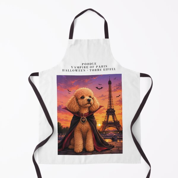 Item preview, Vampire poodle in front of the Eiffel Tower at sunset designed and sold by Nomad-Paws.