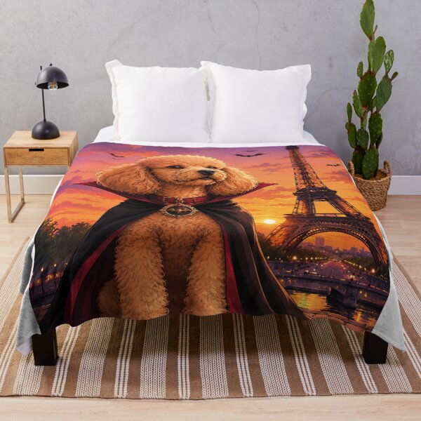Item preview, Vampire poodle in front of the Eiffel Tower at sunset designed and sold by Nomad-Paws.