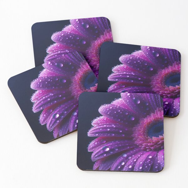 Item preview, Purple Gerbera Daisy Water Drops Dark Botanical Art Print designed and sold by Auchi_Verse.