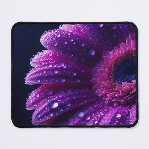 Item preview, Purple Gerbera Daisy Water Drops Dark Botanical Art Print designed and sold by Auchi_Verse.