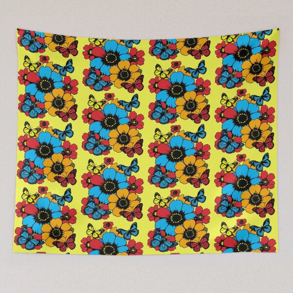 Item preview, Vibrant Retro Pop Art Flowers and Butterflies Pattern designed and sold by Nexus Space.