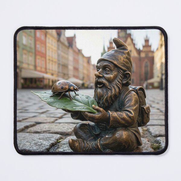 Item preview, Wroclaw Gnome With Ladybug – Bronze Garden Gnome Folk Art designed and sold by Purrfecta.