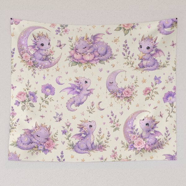 Item preview, Pastel Moon Dragon Garden – Cute Celestial Dragon Floral Fantasy Pattern designed and sold by Moonlight Studio.