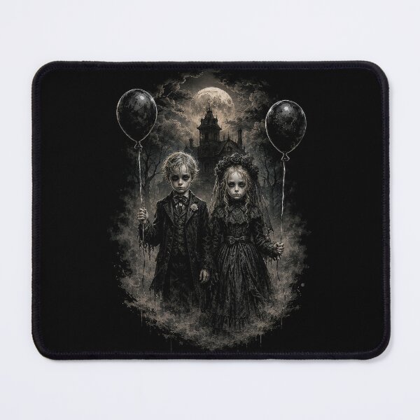 Item preview, Gothic Twins with Black Balloons – Dark Haunted Mansion Art designed and sold by Stinky Lincy's Apparel Company.