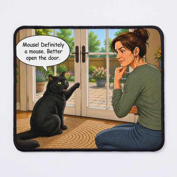 Item preview, Mouse at the Door – Funny Black Cat Cartoon designed and sold by AnimalMarvels.
