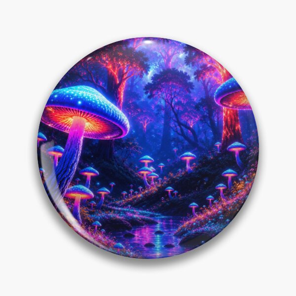 Item preview, Bioluminescent Neon Mushroom Forest River Nightscape designed and sold by Nexus Space.
