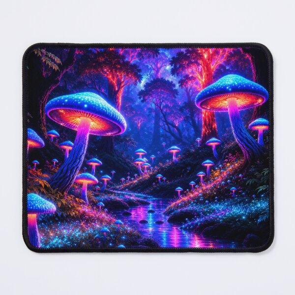 Item preview, Bioluminescent Neon Mushroom Forest River Nightscape designed and sold by Nexus Space.