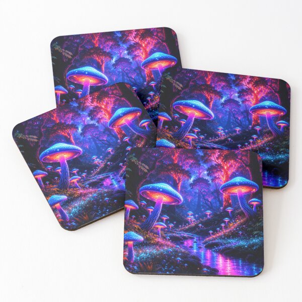 Item preview, Bioluminescent Neon Mushroom Forest River Nightscape designed and sold by Nexus Space.