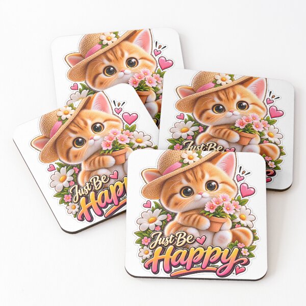 Item preview, Cute Happy Cat with Flowers – Just Be Happy designed and sold by gerito1991bs.