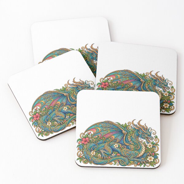 Item preview, ​Majestic Floral Dragon With Golden Filigree designed and sold by mimiartes.