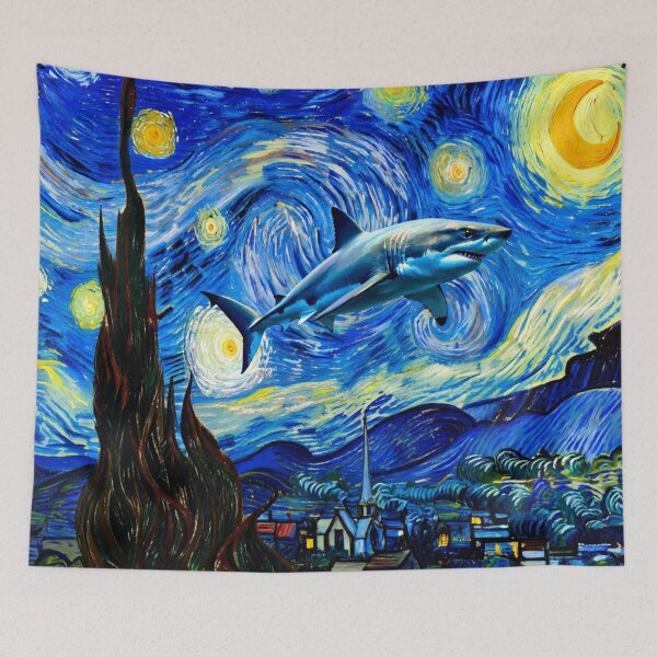 Item preview, Surreal shark swims through Van Gogh´s starry night  designed and sold by aponwao.