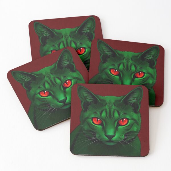 Item preview, Emerald Shadow Cat with Crimson Eyes – Mystical Neon Feline designed and sold by MFMart.