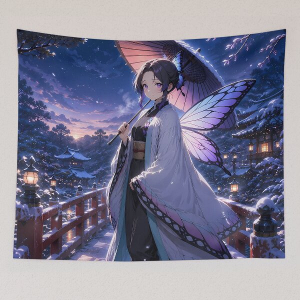 Item preview, Shinobu Kocho Demon Slayer Snowy Moonlit Bridge designed and sold by BrianRayan.