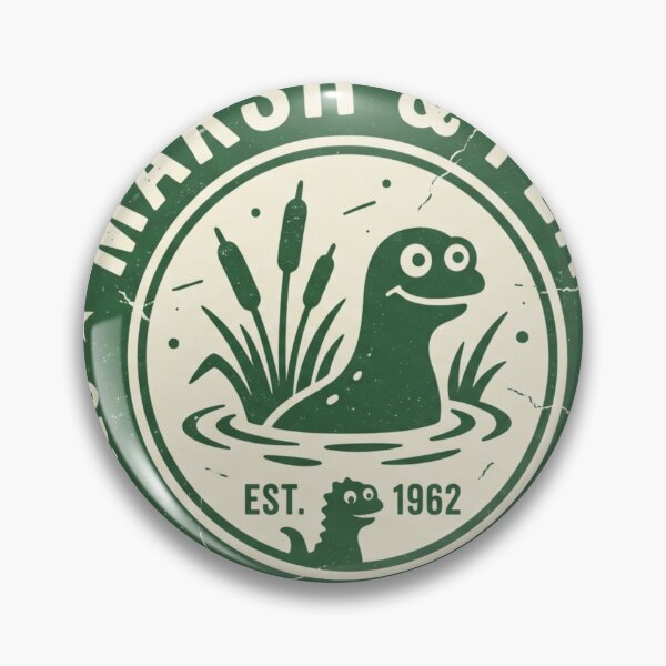 Item preview, Marsh & Fen Cryptid Watching Society - Cute Vintage Lake Monster Badge designed and sold by Pixele.