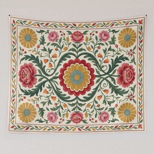 Item preview, Vintage Folk Art Floral Medallion Tapestry designed and sold by arteresting-art.