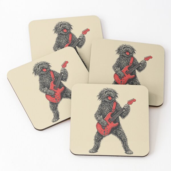 Item preview, Shaggy Black Dog Playing Red Electric Guitar designed and sold by Idontwannaknow.