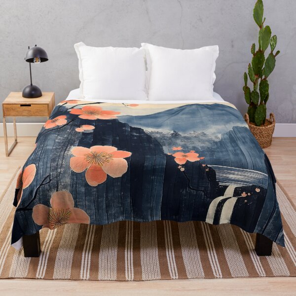 Item preview, Mount Fuji Sakura Waterfall Japanese Minimal Blossom Cliffscape designed and sold by mildaclairmo.