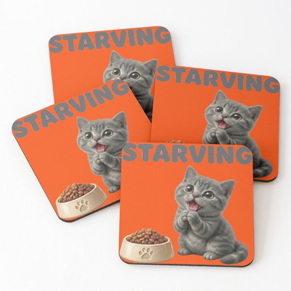 Item preview, Funny Starving Kitten - Cute Begging Cat with Food Bowl Art designed and sold by Northern Glow Art.