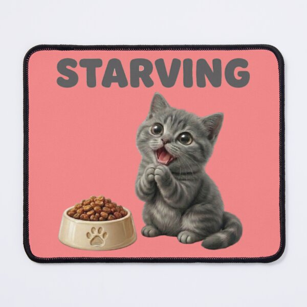 Item preview, Funny Starving Kitten - Cute Begging Cat with Food Bowl Art designed and sold by Northern Glow Art.