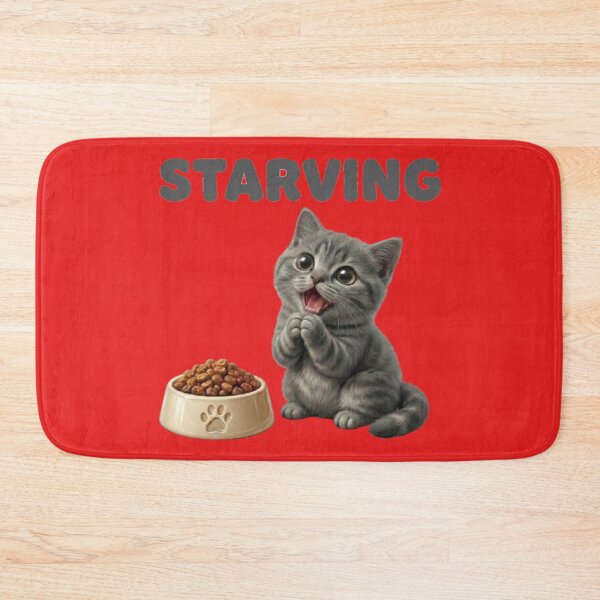 Item preview, Funny Starving Kitten - Cute Begging Cat with Food Bowl Art designed and sold by Northern Glow Art.