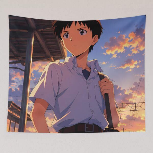 Item preview, Shinji Ikari Neon Genesis Evangelion Sunset Station Journey designed and sold by mildaclairmo.