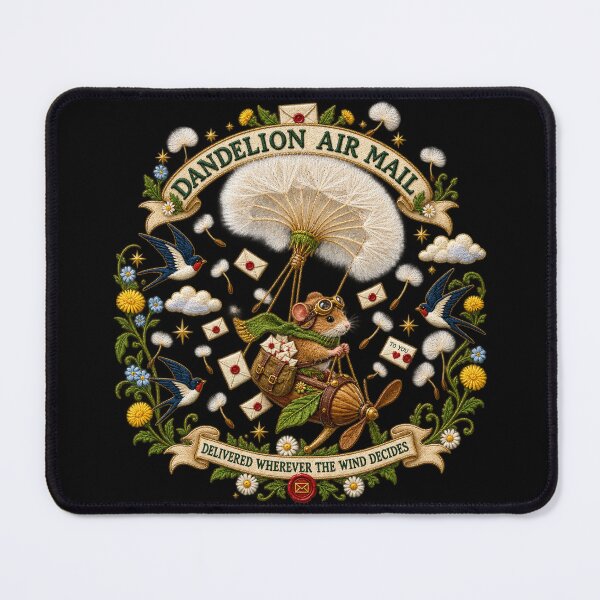 Item preview, Dandelion Air Mail Mouse Pilot – Embroidered Cottagecore Postal Emblem designed and sold by Emoji Emblems.