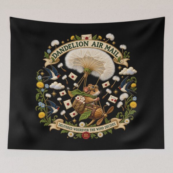 Item preview, Dandelion Air Mail Mouse Pilot – Embroidered Cottagecore Postal Emblem designed and sold by Emoji Emblems.