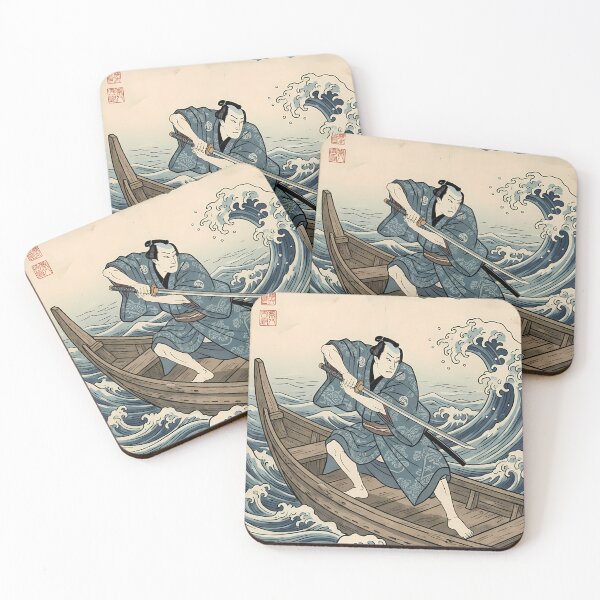 Item preview, Samurai on Boat in Great Wave and Fuji designed and sold by TokyoUkiyoHouse.