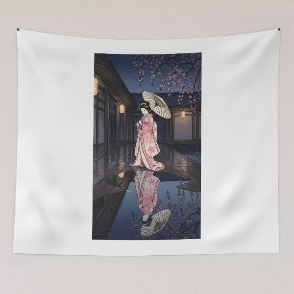 Item preview, Geisha Water Reflection under Night Sakura designed and sold by TokyoUkiyoHouse.