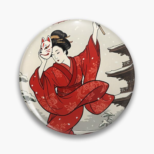 Item preview, Geisha with Kitsune Mask in Snow designed and sold by TokyoUkiyoHouse.
