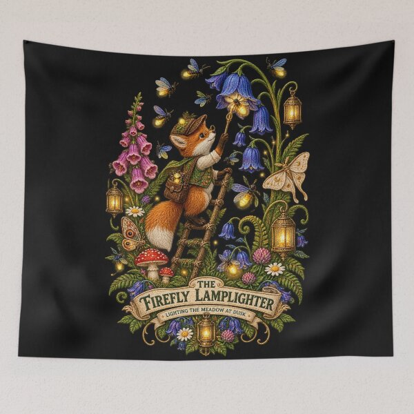 Item preview, Fox Firefly Lamplighter – Embroidered Woodland Folklore Art designed and sold by Emoji Emblems.