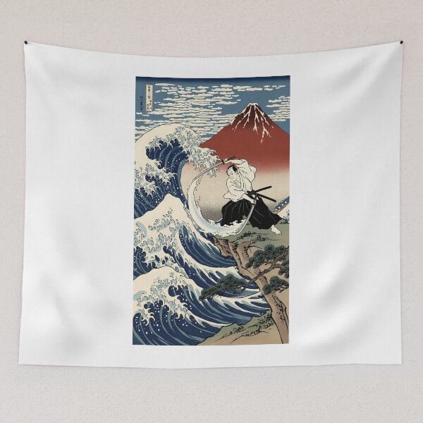 Item preview, Samurai Slighting Great Wave with Red Fuji designed and sold by TokyoUkiyoHouse.