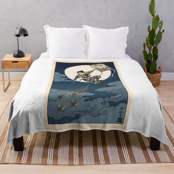 Item preview, Ninja Flying on Kite with Full Moon Ukiyo-e designed and sold by TokyoUkiyoHouse.