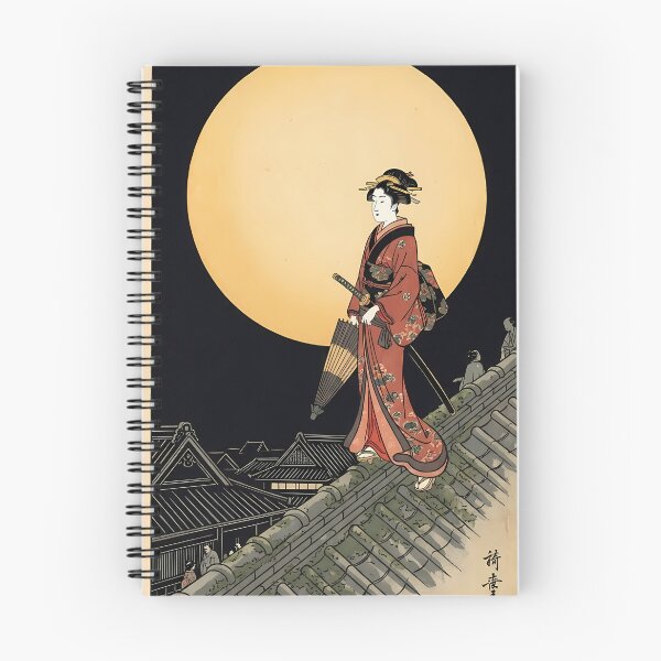 Item preview, Japanese Woman Walking on Rooftop Under Full Moon Ukiyo-e designed and sold by TokyoUkiyoHouse.
