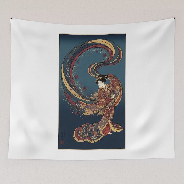 Item preview, Elegant Japanese Woman Dancing with Flowing Ribbon Ukiyo-e designed and sold by TokyoUkiyoHouse.