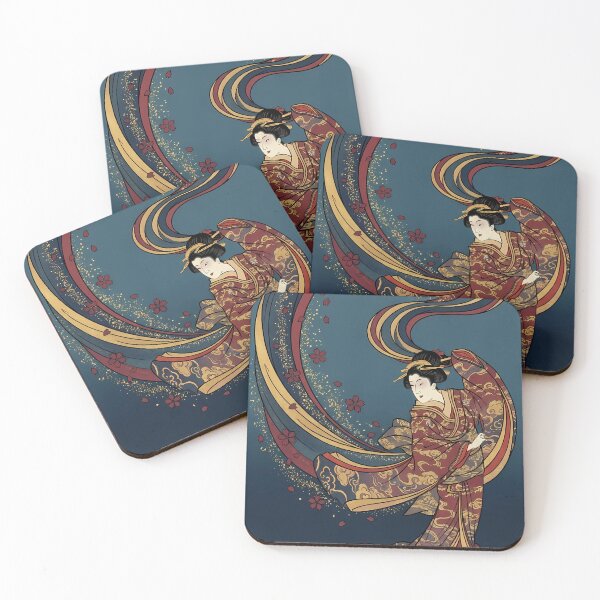 Item preview, Elegant Japanese Woman Dancing with Flowing Ribbon Ukiyo-e designed and sold by TokyoUkiyoHouse.