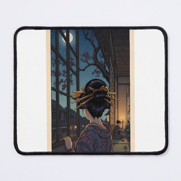 Item preview, Geisha Gazing at Full Moon and Cherry Blossoms Japanese Ukiyo-e Art designed and sold by TokyoUkiyoHouse.