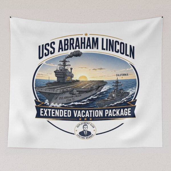 Artikelvorschau, USS Abraham Lincoln – Satire über ein verlängertes Urlaubspaket entworfen und verkauft von schnedsthreads.