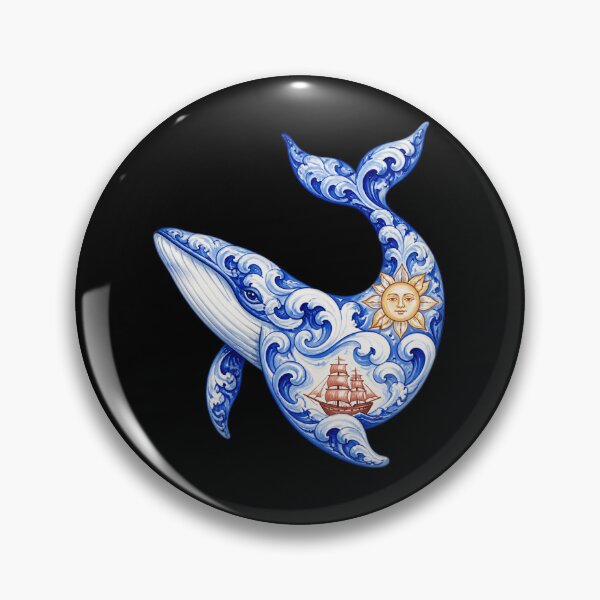 Item preview, Moby Dick Folk Whale - Sunlit Blue Ceramic Swirls designed and sold by Fenay Designs.