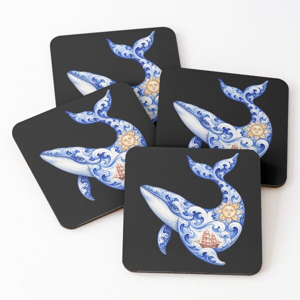 Item preview, Moby Dick Folk Whale - Sunlit Blue Ceramic Swirls designed and sold by Fenay Designs.