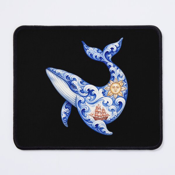 Item preview, Moby Dick Folk Whale - Sunlit Blue Ceramic Swirls designed and sold by Fenay Designs.