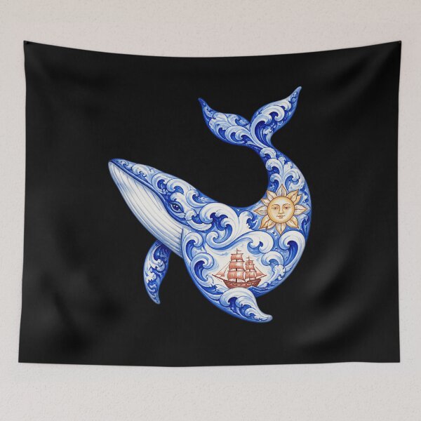 Item preview, Moby Dick Folk Whale - Sunlit Blue Ceramic Swirls designed and sold by Fenay Designs.